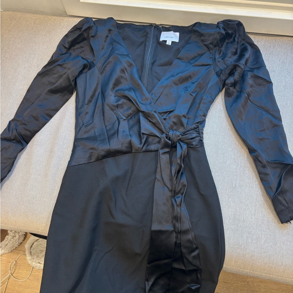 Cinq à Sept Black Satin Long Sleeve Dress